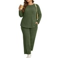thumbnail image 1 of Cuteduck Womens Plus Size Two Piece Lounge Sets Long Sleeve Wide Leg Pants Homewear Pajamas Set with Pocket 1X-5X, 1 of 8
