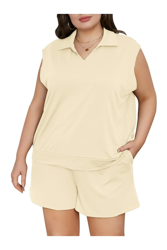 Womens Plus Size Two Piece Outfits Shorts and Short Sleeve Tops Lounge Sets Shorts Summer Tracksuit Sweatsuit Set 1X-5X