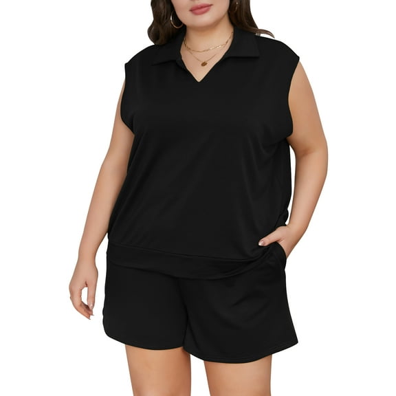 Cuteduck Womens Plus Size Two Piece Outfits Shorts and Short Sleeve Tops Lounge Sets Shorts Summer Tracksuit Sweatsuit Set 1X-5X