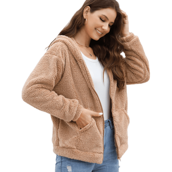Cuteduck Womens Sherpa Jacket Fuzzy Fleece Zip Up Winter Hoodies Coat, S-2XL