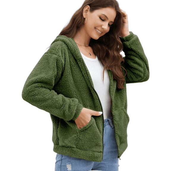 Cuteduck Womens Sherpa Jacket Fuzzy Fleece Zip Up Winter Hoodies Coat, S-2XL