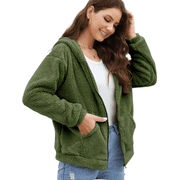 Cuteduck Womens Sherpa Jacket Fuzzy Fleece Zip Up Winter Hoodies Coat, S-2XL