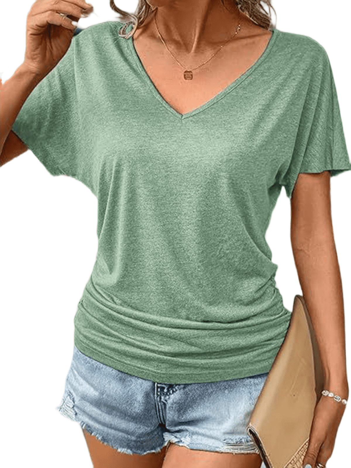 Musefolio Womens Short Sleeve V Neck Shirts Ruched Business Casual ...