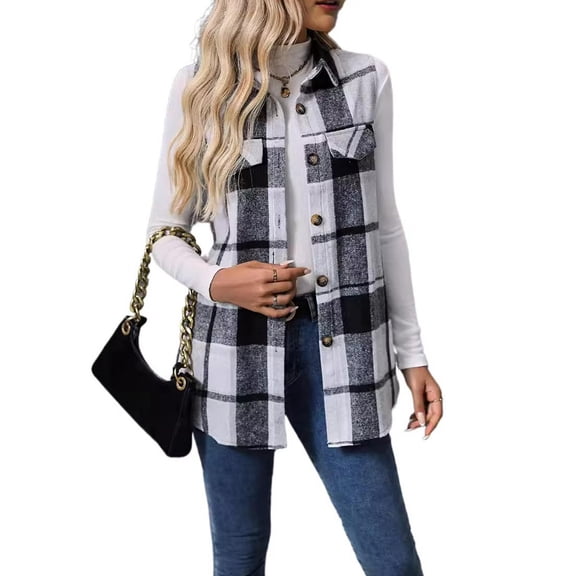 Cuteduck Womens Sleeveless Plaid Vest Wool Blazer Jackets Cardigan Outerwear Fall Winter Tops