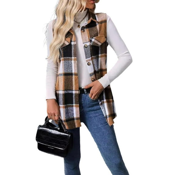 Cuteduck Womens Sleeveless Plaid Vest Wool Blazer Jackets Cardigan Outerwear Fall Winter Tops