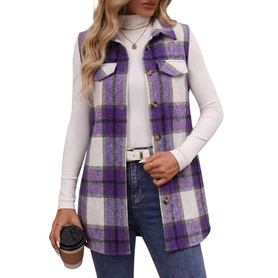 Cuteduck Womens Sleeveless Plaid Vest Wool Blazer Jackets Cardigan Outerwear Fall Winter Tops