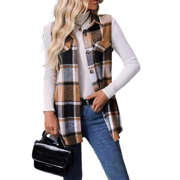 Cuteduck Womens Sleeveless Plaid Vest Wool Blazer Jackets Cardigan Outerwear Fall Winter Tops