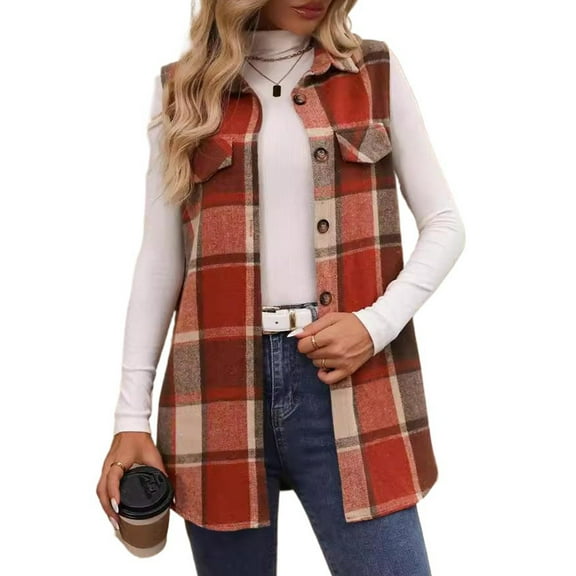 Cuteduck Womens Sleeveless Plaid Vest Wool Blazer Jackets Cardigan Outerwear Fall Winter Tops