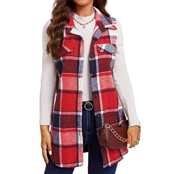 Cuteduck Womens Sleeveless Plaid Vest Wool Blazer Jackets Cardigan Outerwear Fall Winter Tops