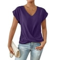 thumbnail image 1 of Cuteduck Womens Tops V-Neck Twist Front Rolled-Up Sleeves Casual Shirts S-XXL, 1 of 5