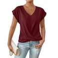 thumbnail image 1 of Cuteduck Womens Tops V-Neck Twist Front Rolled-Up Sleeves Casual Shirts S-XXL, 1 of 5