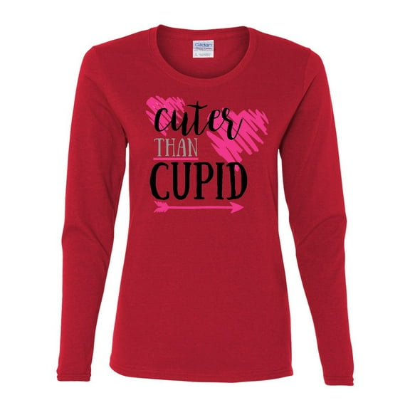 Cuter Than Cupid Valentine's Day Women's Long Sleeve Shirt-Red-Large