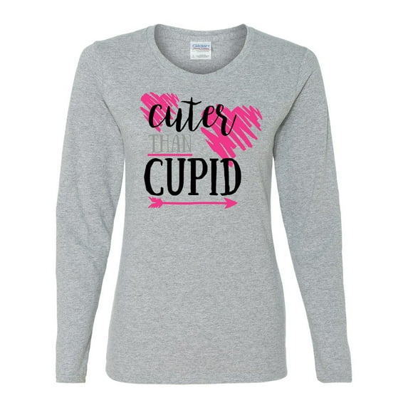 Cuter Than Cupid Valentine's Day Women's Long Sleeve Shirt-Sports Grey-Large