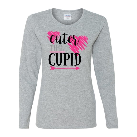 Cuter Than Cupid Valentine's Day Women's Long Sleeve Shirt-Sports Grey-Small