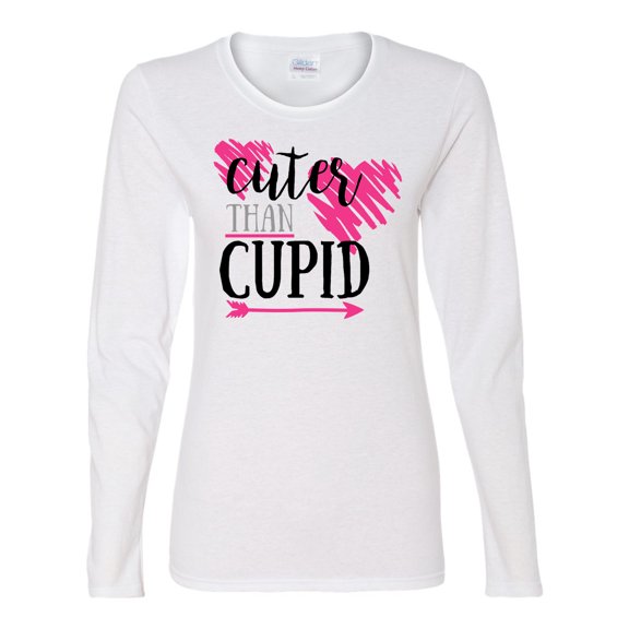 Cuter Than Cupid Valentine's Day Women's Long Sleeve Shirt-White-Small