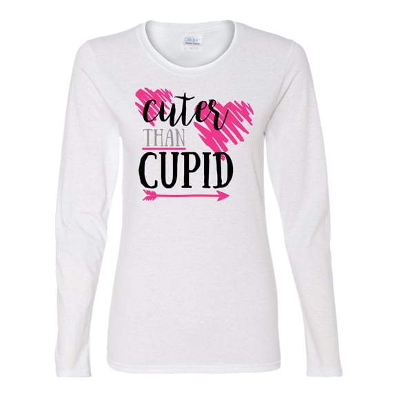Cuter Than Cupid Valentine's Day Women's Long Sleeve Shirt-White-XL