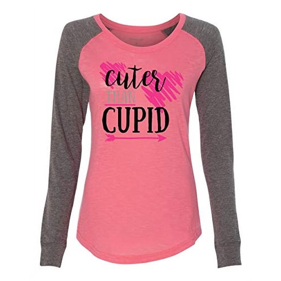 Cuter Than Cupid Valentine's Day Women's Raglan Long Sleeve Shirt-Coral/Granite-Small