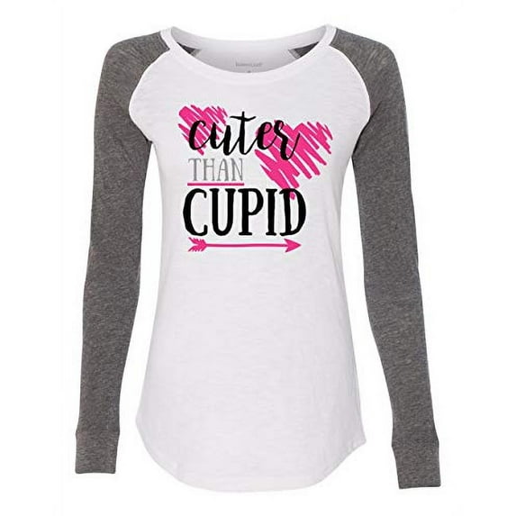 Cuter Than Cupid Valentine's Day Women's Raglan Long Sleeve Shirt-White/Granite-Small