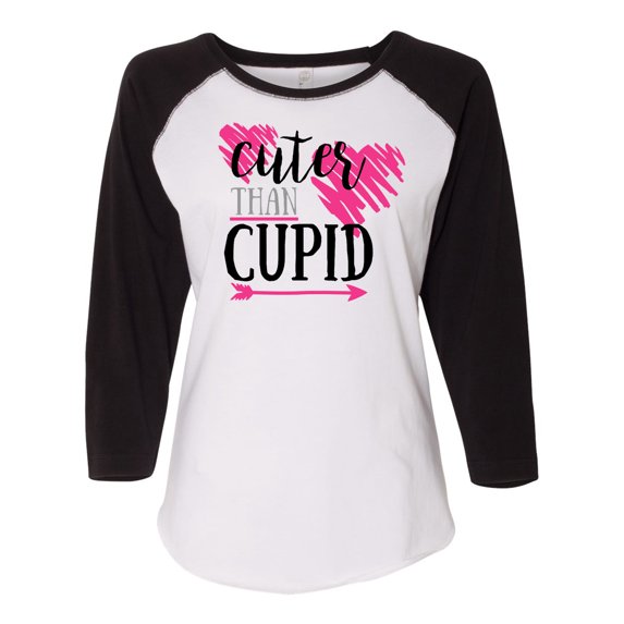 Cuter Than Cupid Valentine's Day Women's Raglan Shirt-White/Solid Black-Small