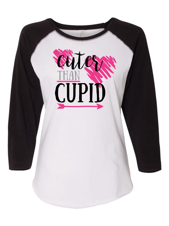 Cuter Than Cupid Valentine's Day Women's Raglan Shirt-White/Solid Black-XXL