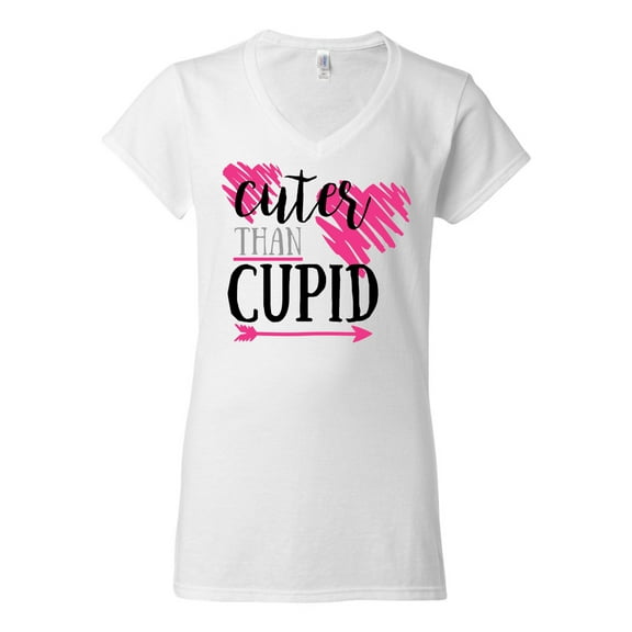 Cuter Than Cupid Valentine's Day Women's V-Neck Shirt-White-XXL