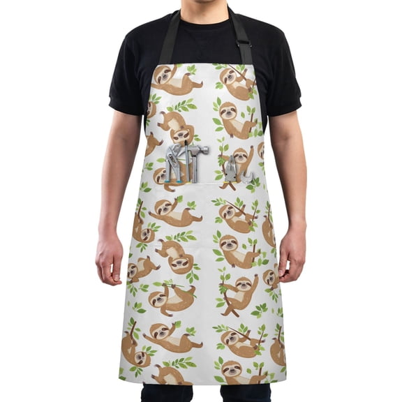 Cutes Sloth with Leaf Kitchen Apron with 2 Pockets Adjustable waterproof Cooking Aprons for Women Men Chef