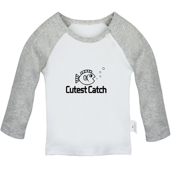 Cutest Catch Funny T shirt For Baby, Newborn Babies T-shirts, Infant Tops, 0-24M Kids Graphic Tees Clothing (Long Gray Raglan T-shirt, 12-18 Months)