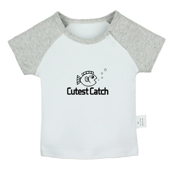 Cutest Catch Funny T shirt For Baby, Newborn Babies T-shirts, Infant Tops, 0-24M Kids Graphic Tees Clothing (Short Gray Raglan T-shirt, 12-18 Months)