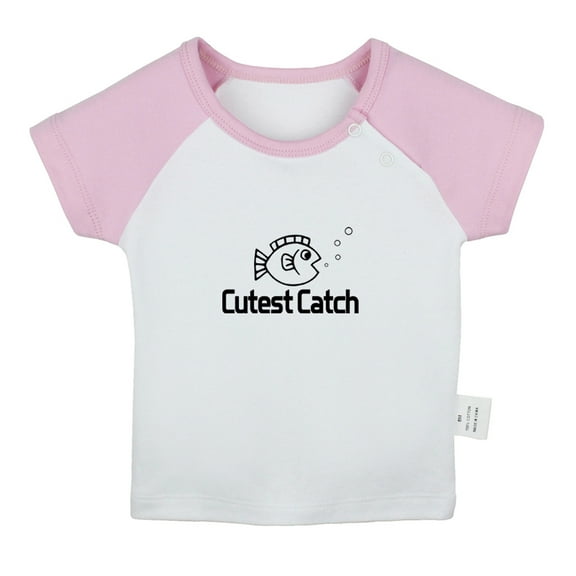 Cutest Catch Funny T shirt For Baby, Newborn Babies T-shirts, Infant Tops, 0-24M Kids Graphic Tees Clothing (Short Pink Raglan T-shirt, 0-6 Months)