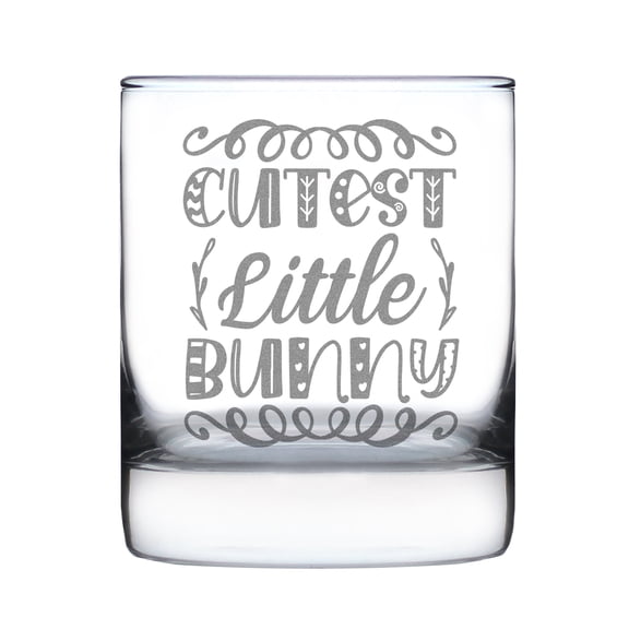 Cutest Little Bunny Engraved Rocks Glass, Hand Etched 10oz Unique Easter Gift, Cute Design Barware, Adorable Drinkware