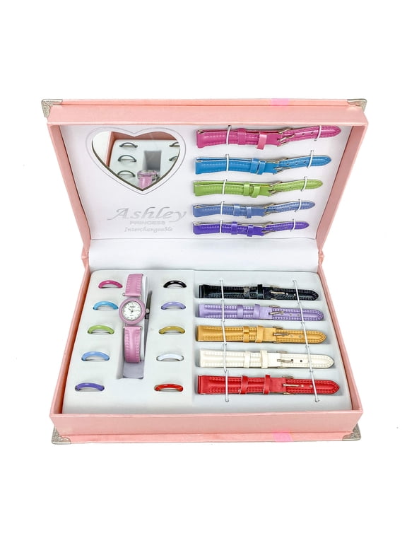 Cutest Petite Tiny Watch Case - Ladies Interchangeable Watch Set 10 Bands 10 Bezels. Very Dainty Look - Perfect to Match All Your Outfits! - Face Sets (L0336 Set 10/10)