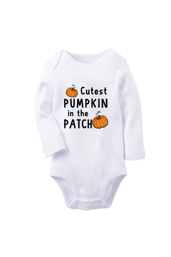 Cutest Pumpkin in The Patch Funny Rompers, Newborn Baby Unisex Bodysuits, Infant Jumpsuits, Toddler 0-12 Months Kids Long Sleeves Oufits (White, 6-12 Months)