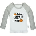 thumbnail image 1 of Cutest Pumpkin in The Patch Funny T shirt For Baby, Newborn Babies T-shirts, Infant Tops, 0-24M Kids Graphic Tees Clothing (Long Gray Raglan T-shirt, 0-6 Months), 1 of 4