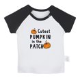 thumbnail image 1 of Cutest Pumpkin in The Patch Funny T shirt For Baby, Newborn Babies T-shirts, Infant Tops, 0-24M Kids Graphic Tees Clothing (Short Black Raglan T-shirt, 0-6 Months), 1 of 4