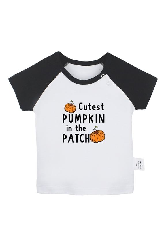 Cutest Pumpkin in The Patch Funny T shirt For Baby, Newborn Babies T-shirts, Infant Tops, 0-24M Kids Graphic Tees Clothing (Short Black Raglan T-shirt, 18-24 Months)