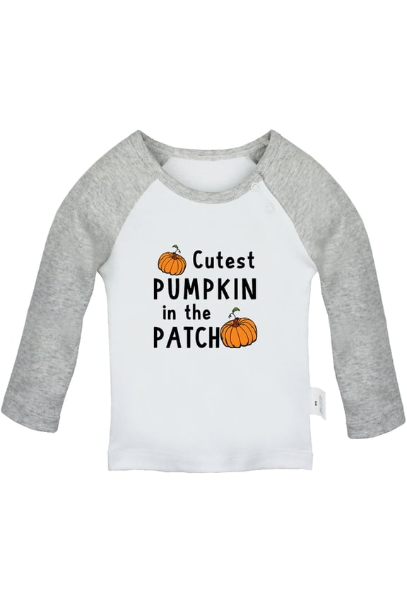 Cutest Pumpkin in The Patch Funny T shirt For Baby, Newborn Babies T-shirts, Infant Tops, 0-24M Kids Graphic Tees Clothing (Long Gray Raglan T-shirt, 6-12 Months)