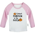 thumbnail image 1 of Cutest Pumpkin in The Patch Funny T shirt For Baby, Newborn Babies T-shirts, Infant Tops, 0-24M Kids Graphic Tees Clothing (Long Pink Raglan T-shirt, 12-18 Months), 1 of 4