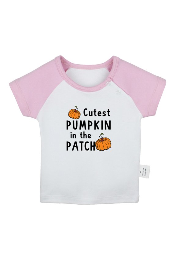 Cutest Pumpkin in The Patch Funny T shirt For Baby, Newborn Babies T-shirts, Infant Tops, 0-24M Kids Graphic Tees Clothing (Short Pink Raglan T-shirt, 18-24 Months)