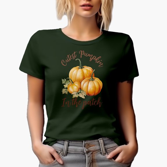 Cutest Pumpkin in the Patch, Fall Gift, Military Green T-Shirt, Large