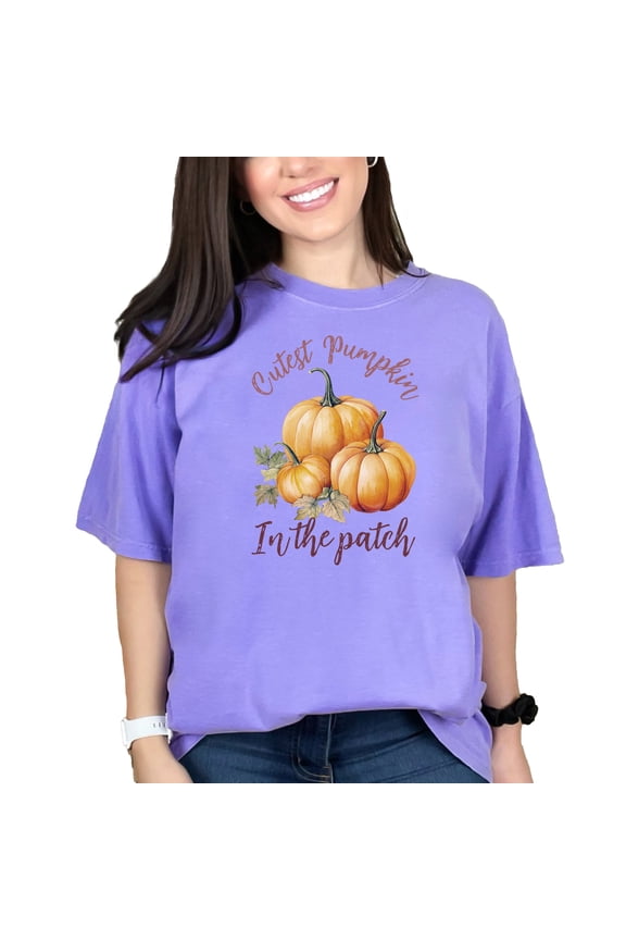 Cutest Pumpkin in the Patch, Fall, Violet Comfort Colors T-Shirt, Large