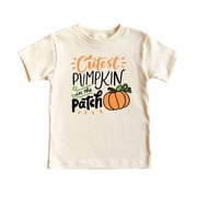 Cutest Pumpkin in the Patch Halloween Shirt for Baby Toddler and Kids, Natural Shirt, 2T