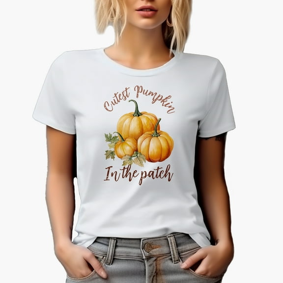 Cutest Pumpkin in the Patch with Pumpkins Art Merch Gift, White T-Shirt, Small