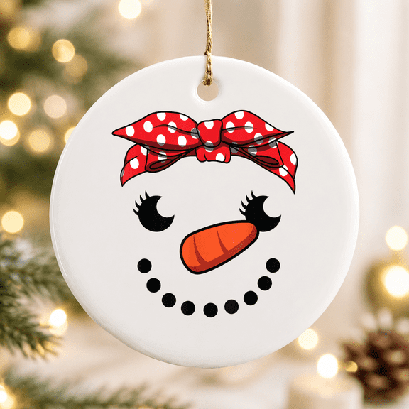 Cutest Snowman Face Christmas Tree Ornament, Holiday Keepsake Gift, Ceramic Ornament