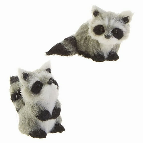 Cutesy Black White Raccoon 3.5 inch Polyester Decorative Christmas Ornament, Set of 2