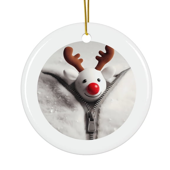 Cutesy Reindeer Red Nose Zipped Magical Season Treasure For Gifts And Surprises Hanging Round Ornament