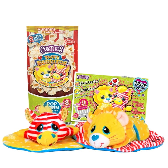 Cutetitos Mini Stuffed Animals & Plush Toy, Taste Buddito Buttered Popcorn 2 Zebraito & Lionito