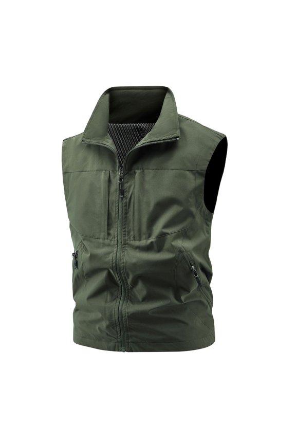 Cargo Vest Men Zip Up Multi-Pocket Vests Lightweight Sleeveless Jacket with Pockets for Travel Climbing