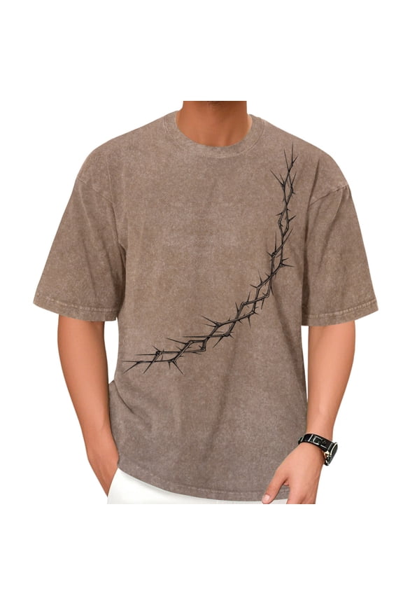 Christian T Shirts for Men Crew Neck Thorn Vintage Casual T Shirts Washed Summer Tops Short Sleeve for Travel Dating