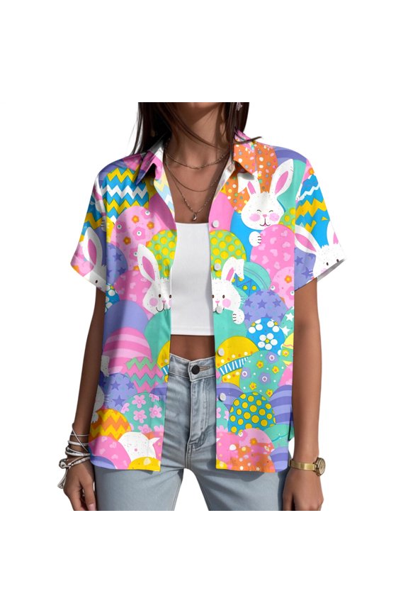 Easter Shirt Women Bunny Easter Egg Funny Summer Shirts Fashion Casual Clothes for Vacation Beach