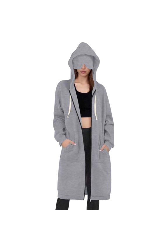 Long Hoodie for Women with Eye Cover Comfort Airplane Mode Hooded Coat Fall Sweatshirts for Vacation Nap